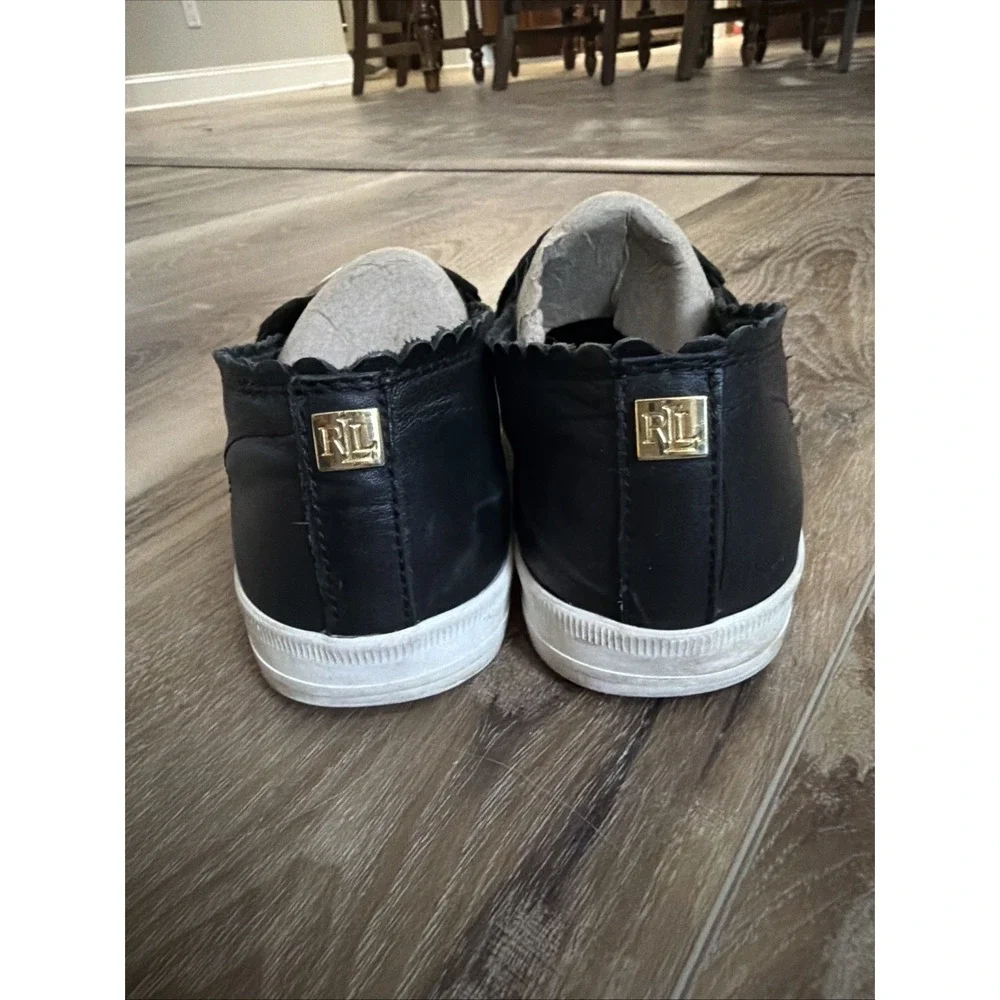 Lauren Ralph Lauren Jinny Leather Slip On Sneakers‎ 8 Black Minimalist Comfort